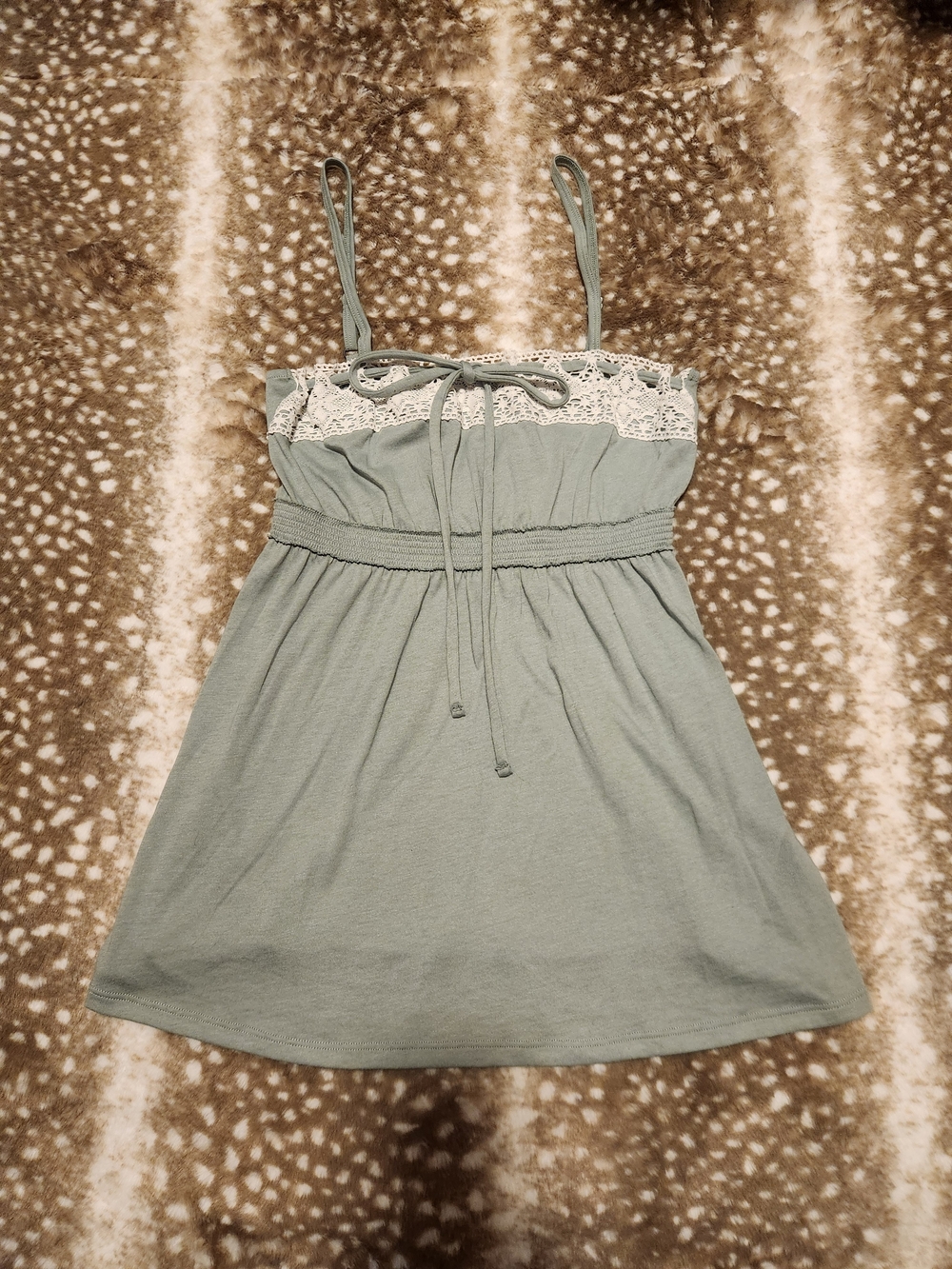 Hollister teal green babydoll lace ribbon cami top